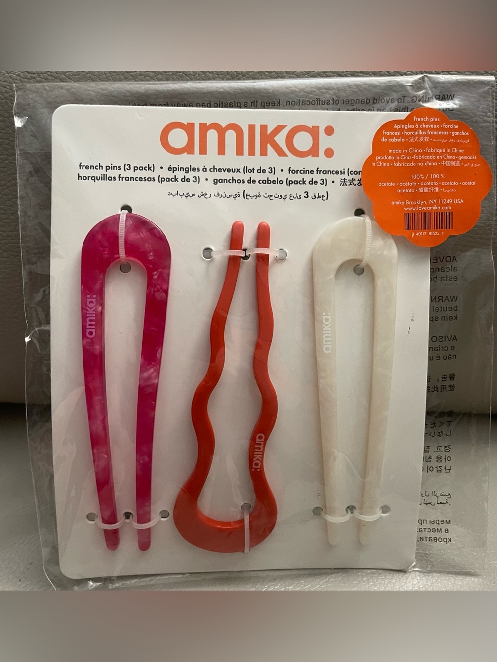 amika Marbled Pink, Wavy Orange & Cream Hair Pins - Set of 3